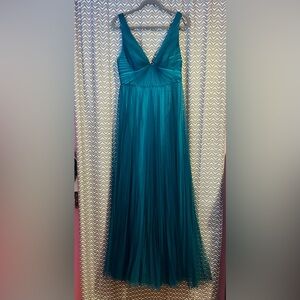 Monique Lhuillier | Teal Pleated Maxi Gown, size 8